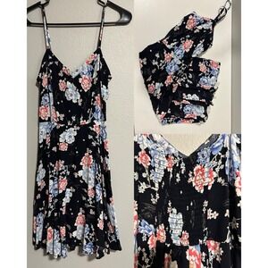 Cotton On Dress Sz M Blue Asian AOP Cherry Blossoms Fairycore Modern Boho Revive